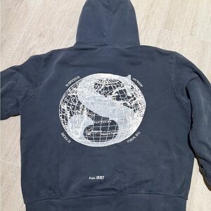 Suspicious Navy Hoodie with White Graphic size large